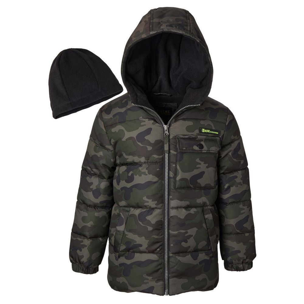IXtreme‎ Outfitters Boys Camo Puffer Jacket With Beanie Size 2T